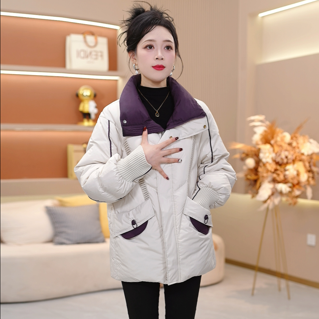 撞色显瘦休闲羽绒服韩版连帽洋气2025年冬季时尚宽松保暖SJYF5209