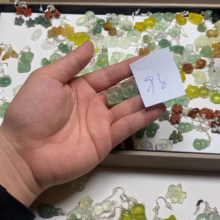 蛇纹石玉耳钉足银镀金镶嵌?****…