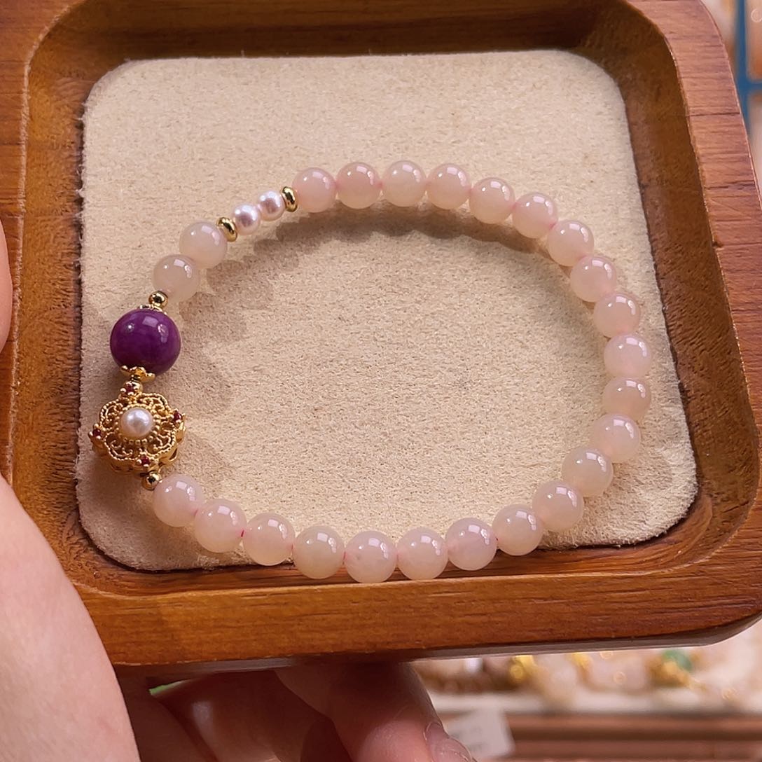 合金手串和田玉纯天然藕色手串