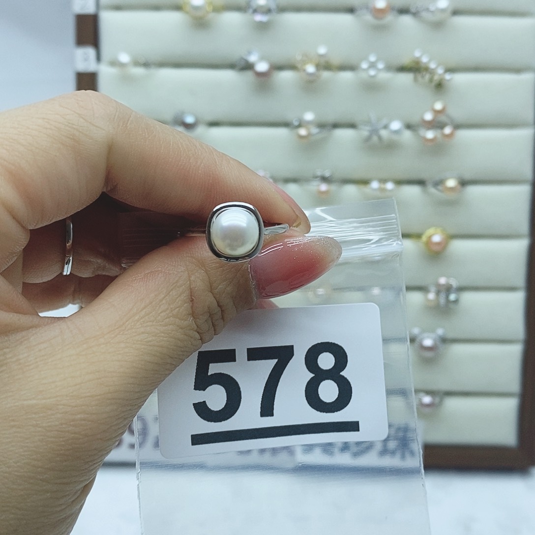 淡水珍珠戒指银S925镶嵌?**?578