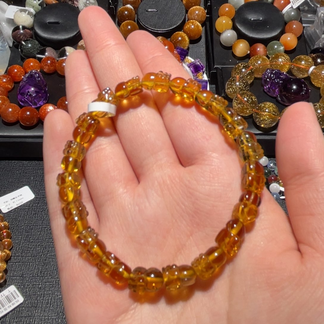 水晶手链未镶嵌猫****糖黄水晶貔貅手链10mm左右