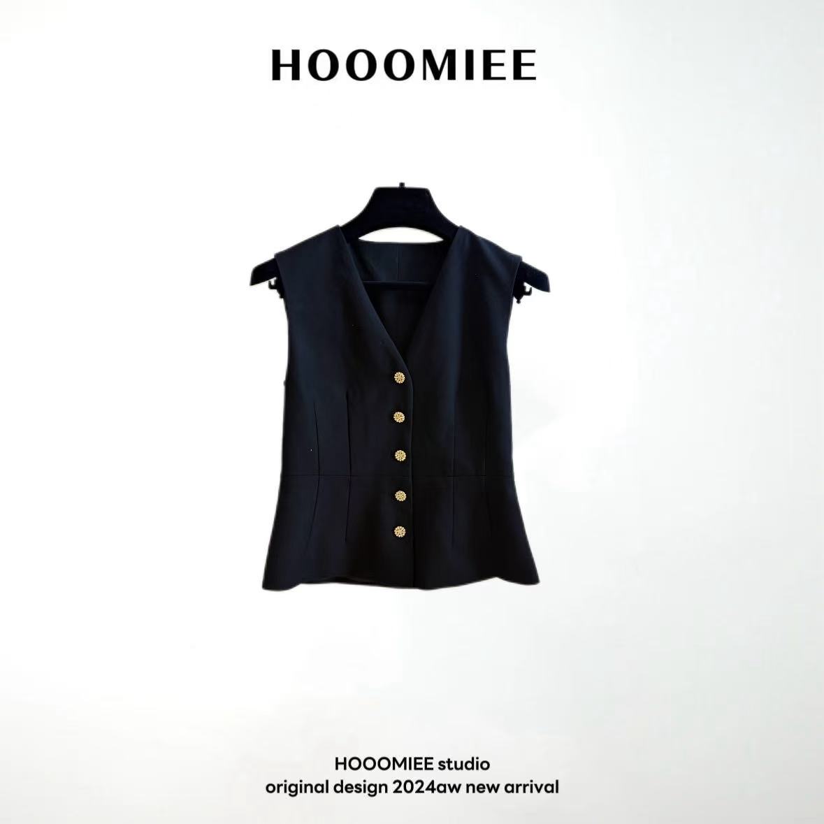 Hooomiee简约夏季排扣V领显瘦无袖女士小背心068