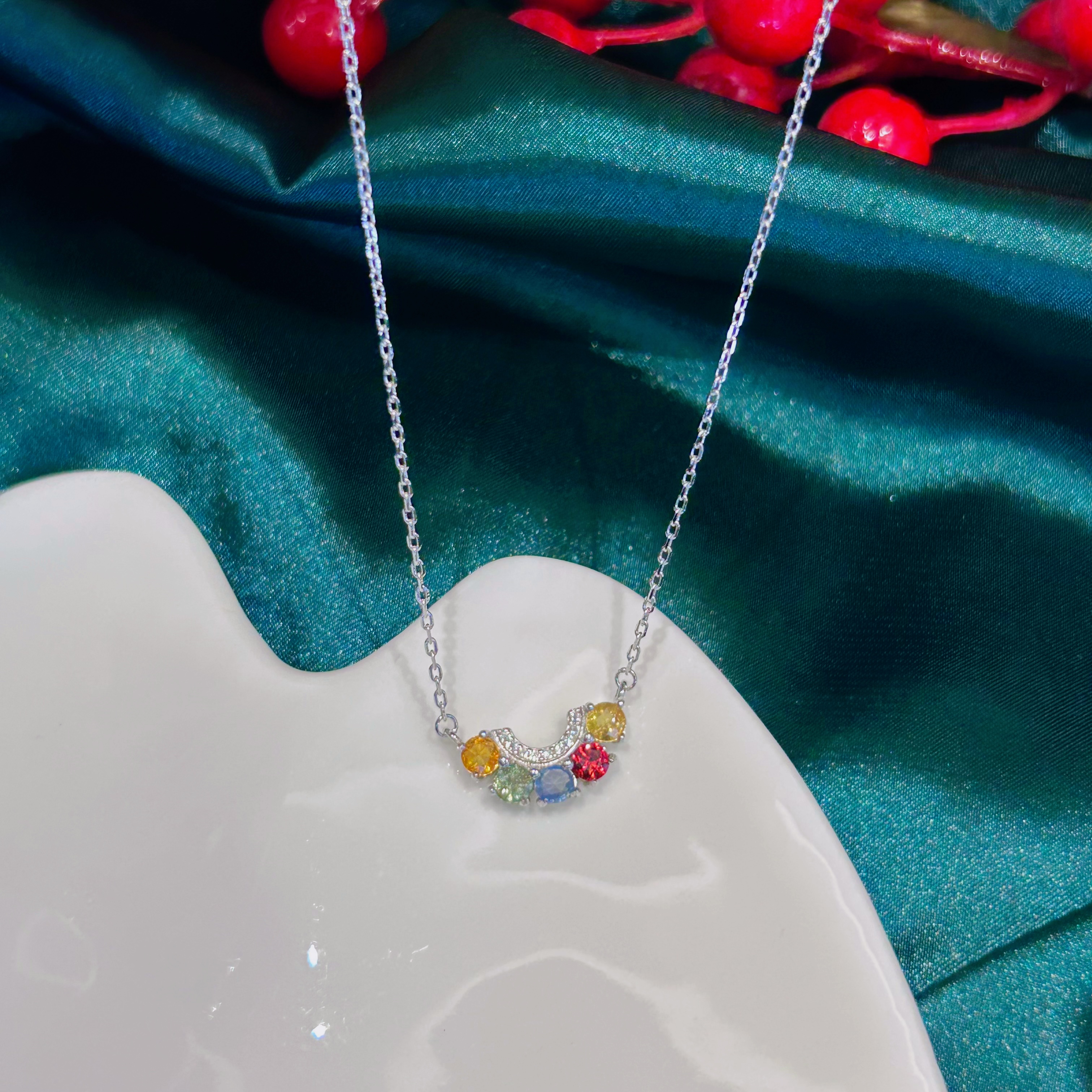 S925银彩蓝宝石项链-LBS124