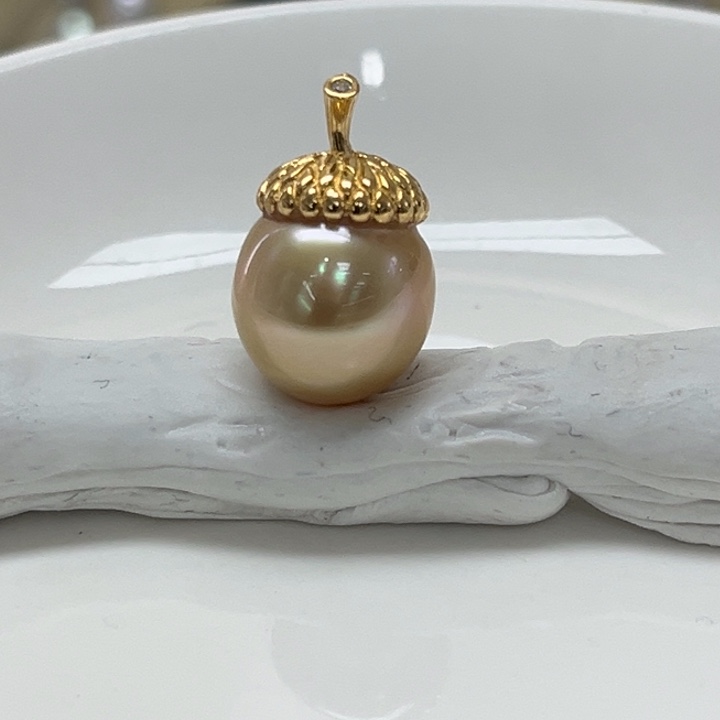 颈饰银S925镶嵌海水珍珠金珠 12-13mm 25号