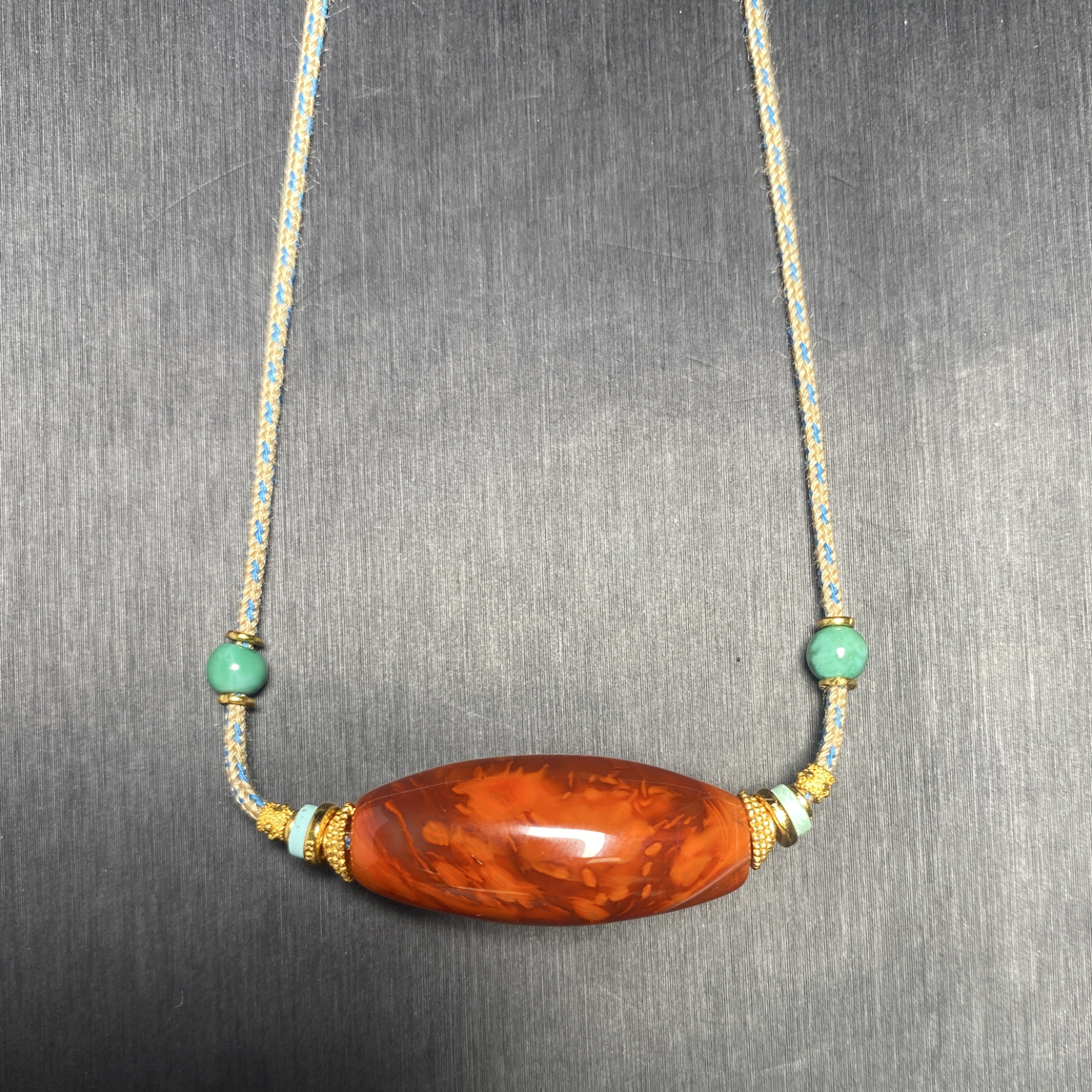 川料南红玛瑙火焰纹桶珠锁骨勒子长29宽12.5mm