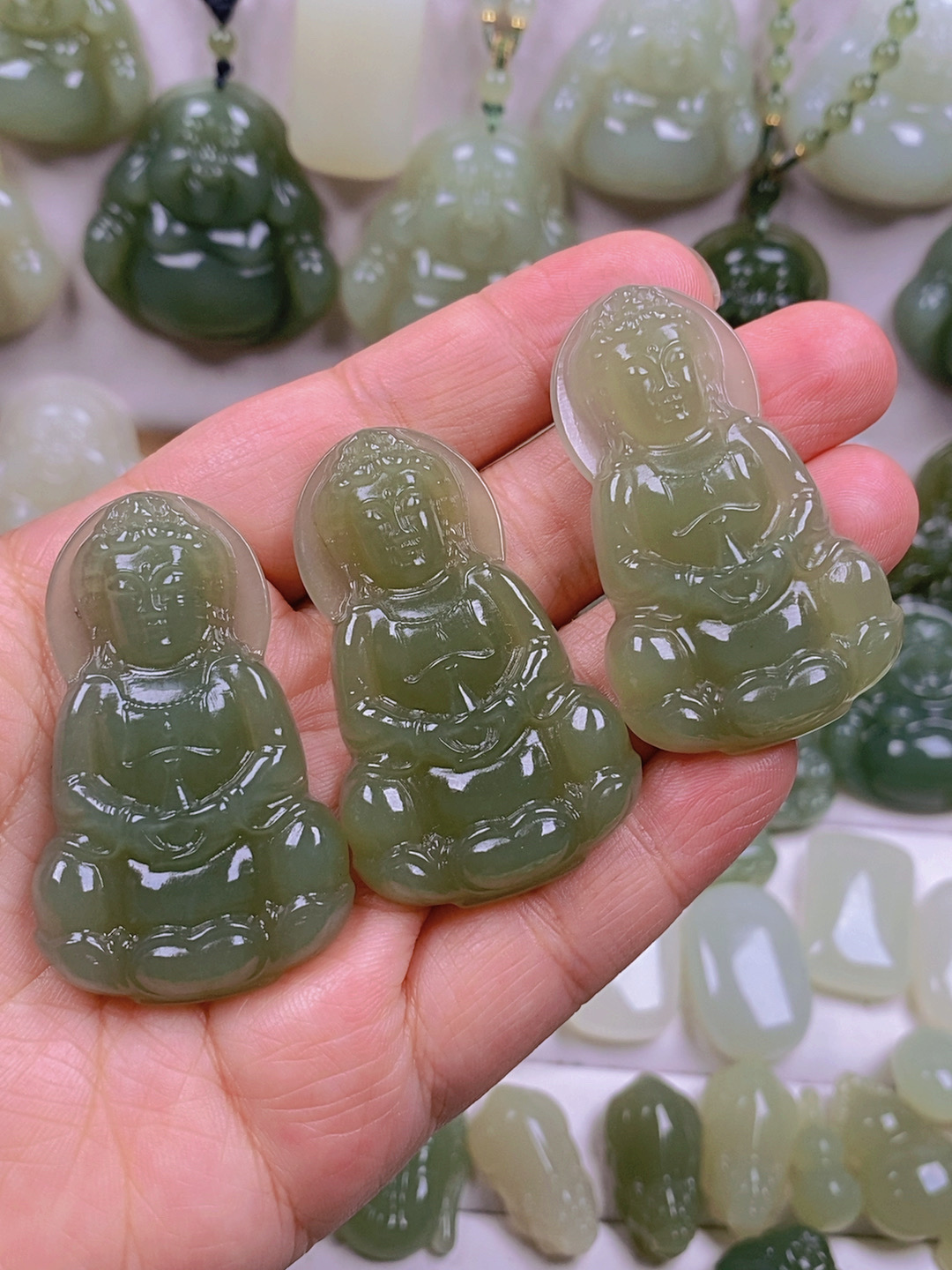 天然和田玉观音玉坠精美观音菩萨吊坠手工净瓶观音男女款配绳