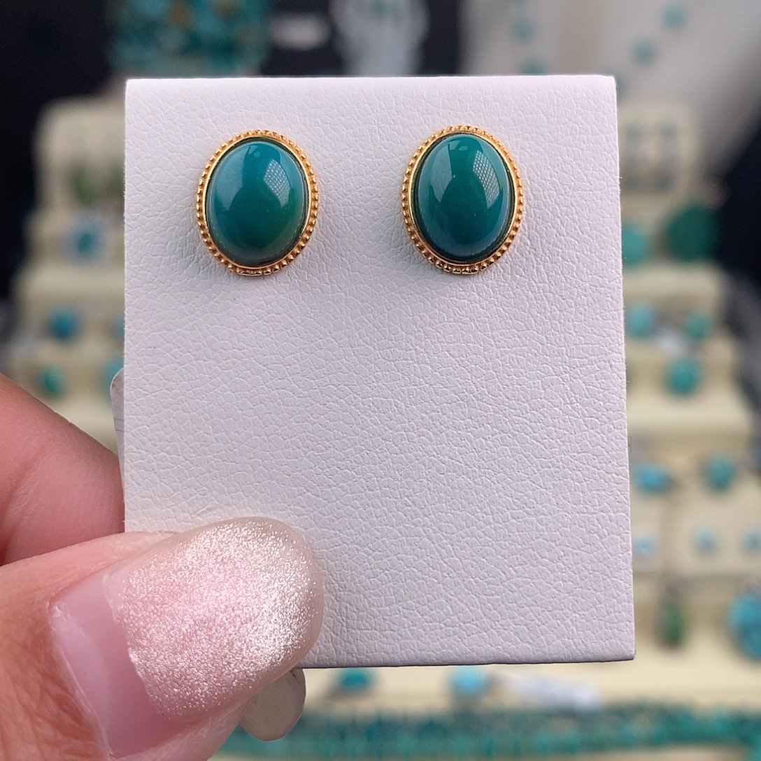 绿松石银S925镶嵌耳饰