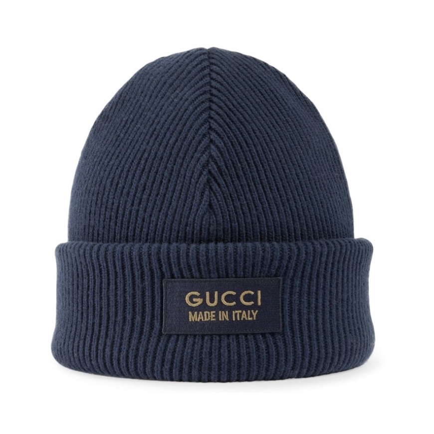 全新未使用 GUCCI/古驰 古驰Gucci标签针织秋冬毛线帽深蓝色