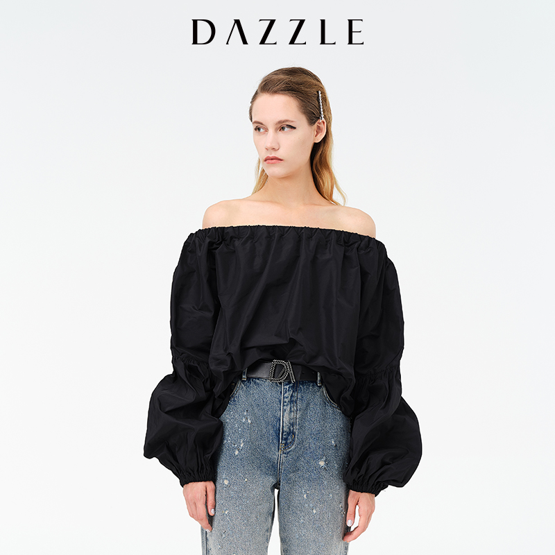 【赵老板专属】DAZZLE地素春装新黑色盐系长袖女法式吊带衬衣2E1D50