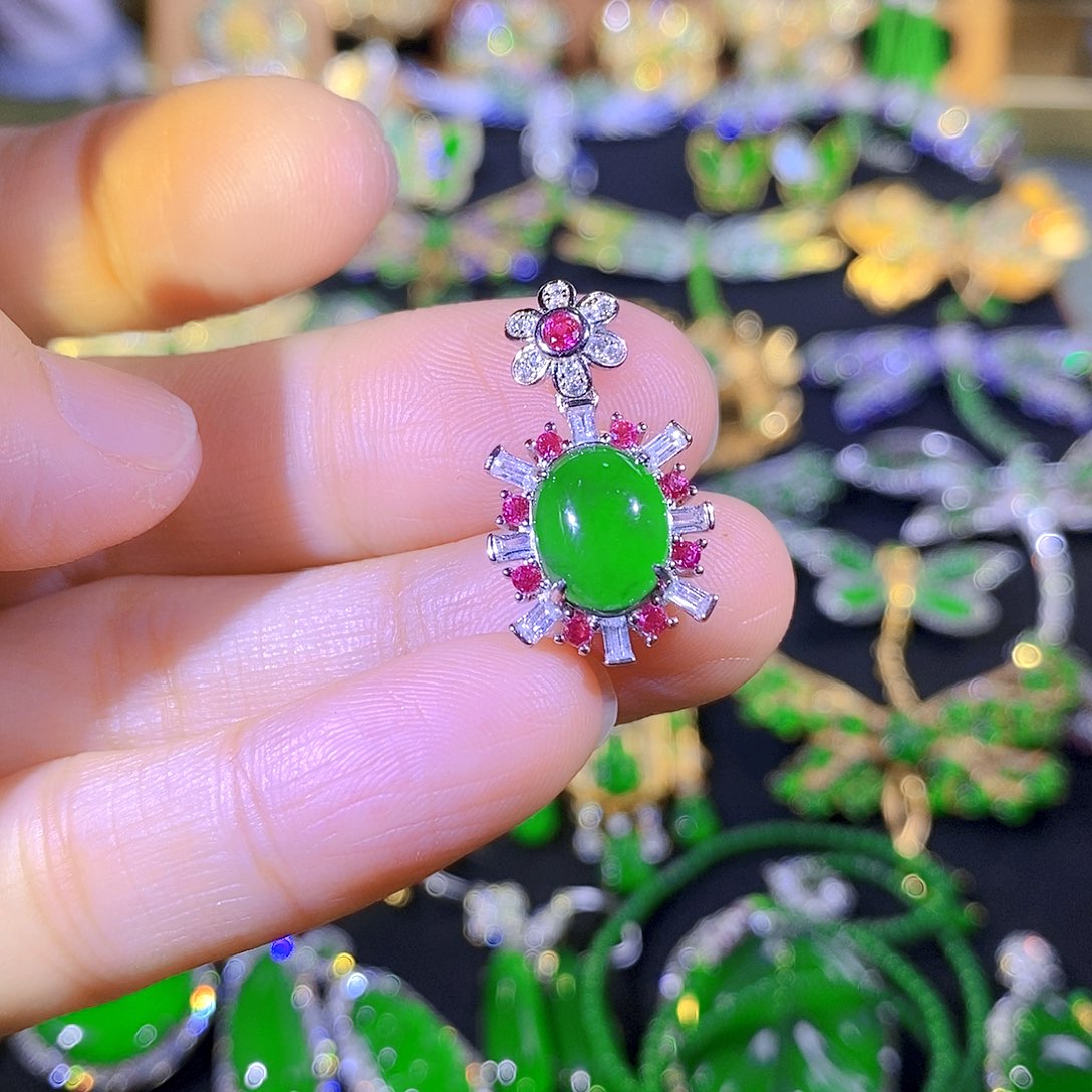 吊坠(不含链)银S925镶嵌翡翠