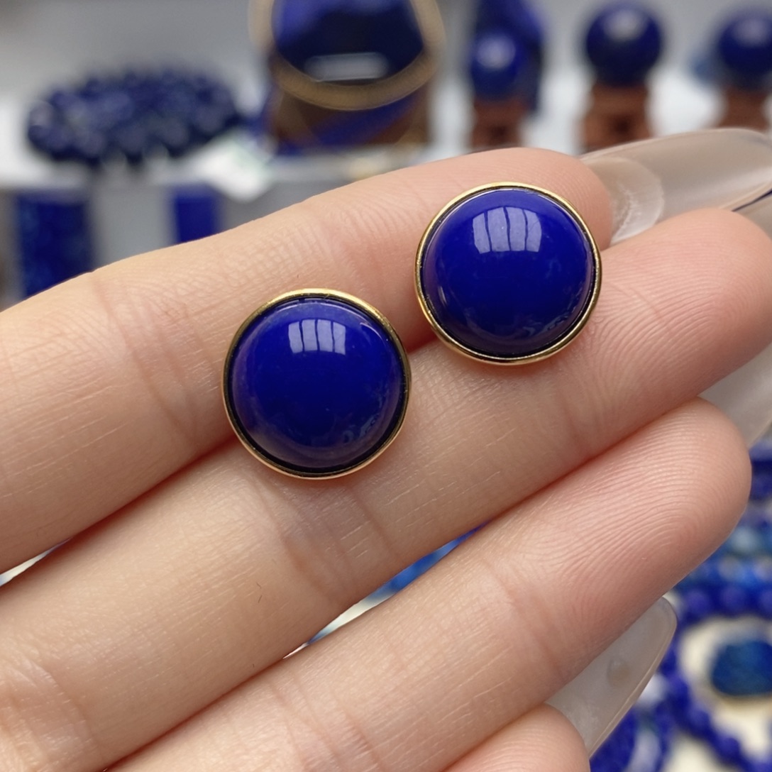 青金石银S925镀金镶嵌耳饰