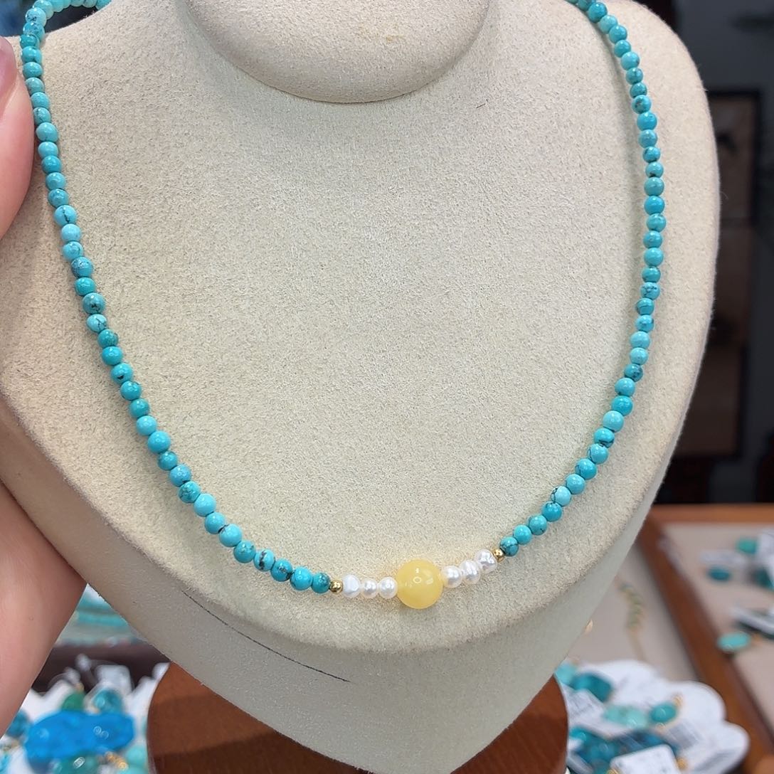 绿松石银S925镀金镶嵌颈饰