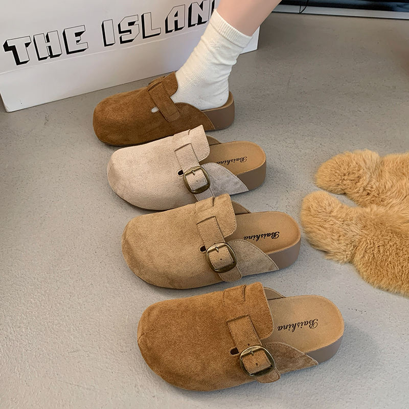 5cm厚底包头拖鞋小个子增高一脚蹬女鞋2025秋季外穿博肯半拖百搭