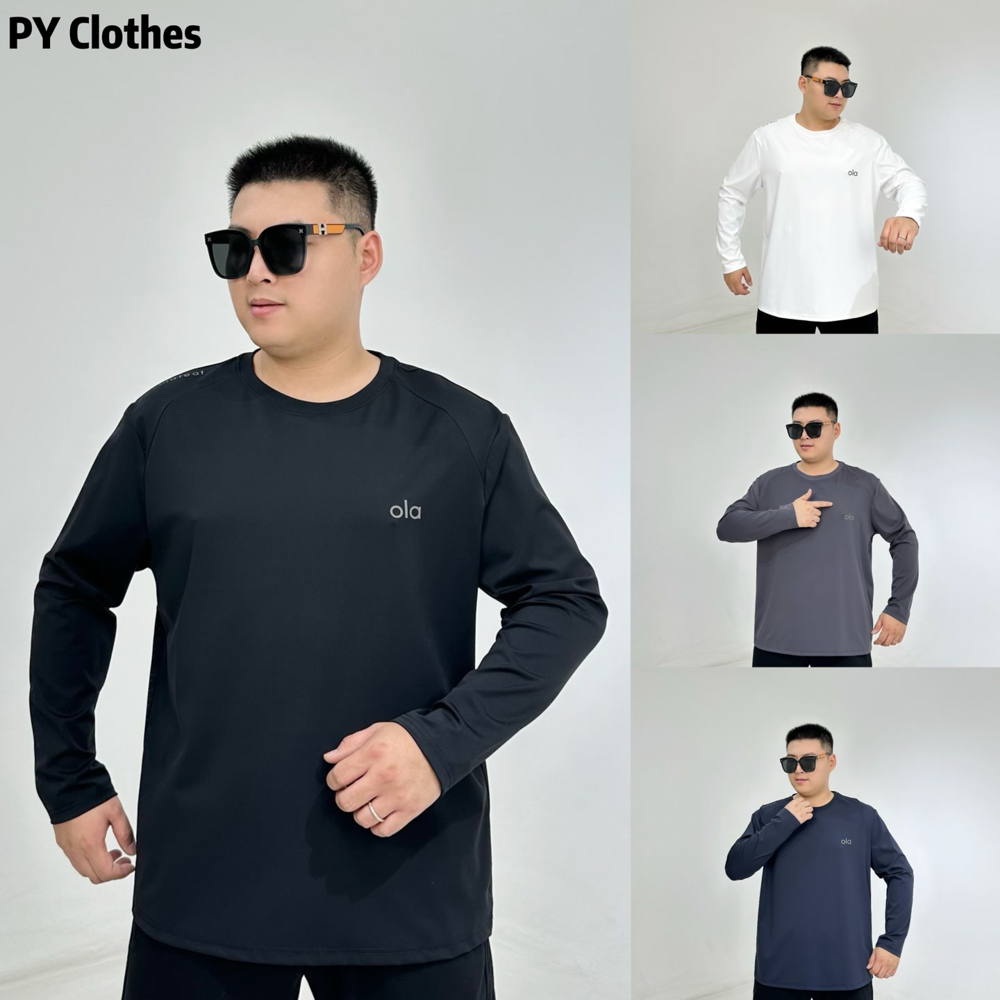 胖语大码男装  2025年秋季新款简约百搭户外高弹锦氨长袖7064#N  