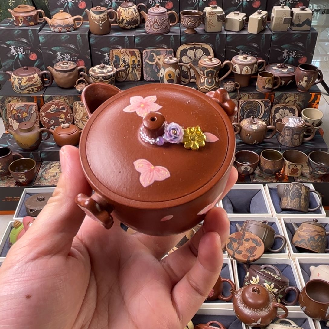 茶壶紫砂135cc桃花手抓