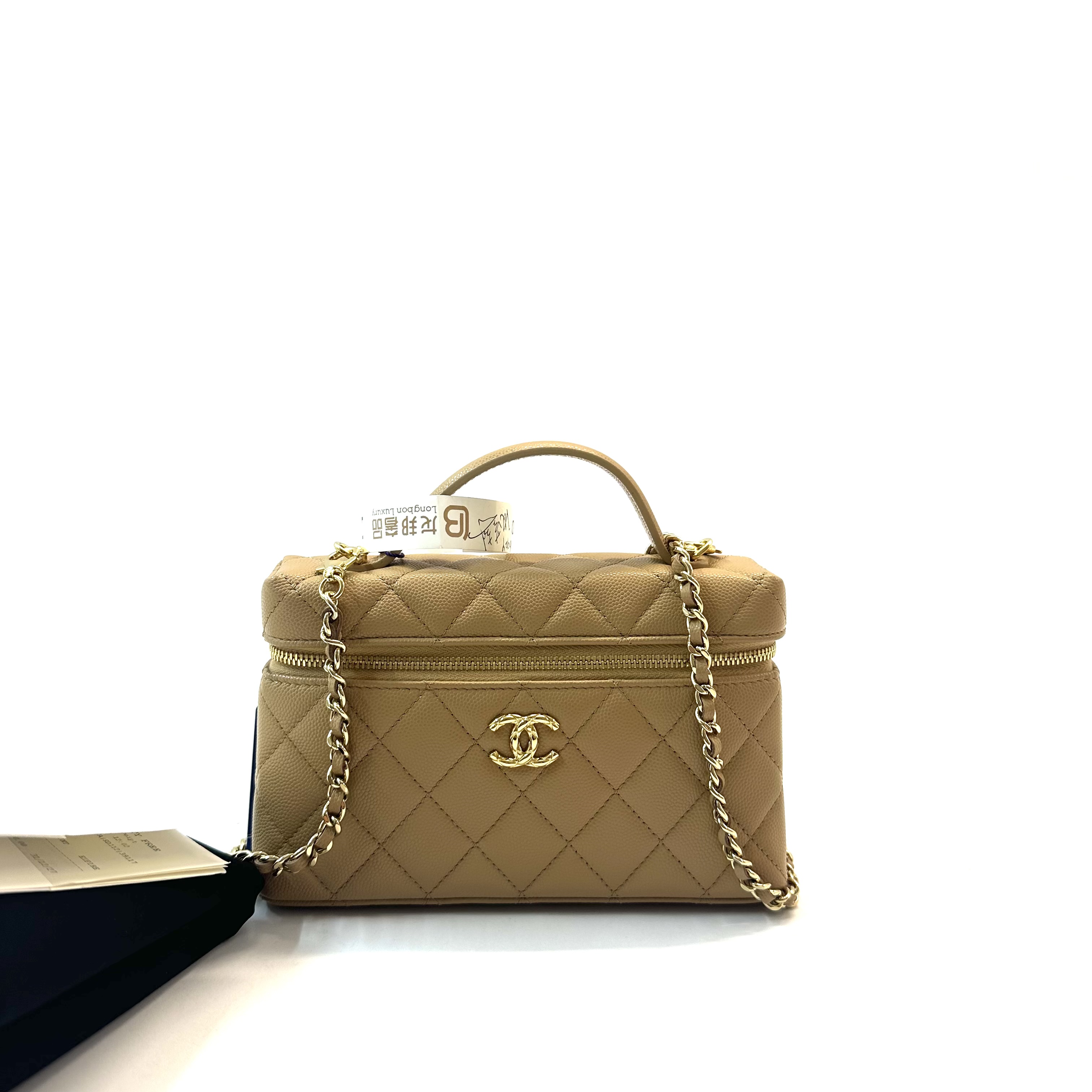 未使用 Chanel/香奈儿 26C 金扣 米色荔枝纹牛皮盒子包包