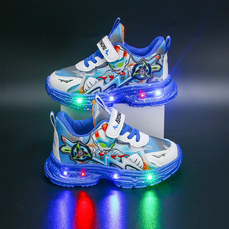 带灯儿童运动鞋皮面防滑透气轻便新款男童鞋学生鞋网面透气跑步鞋