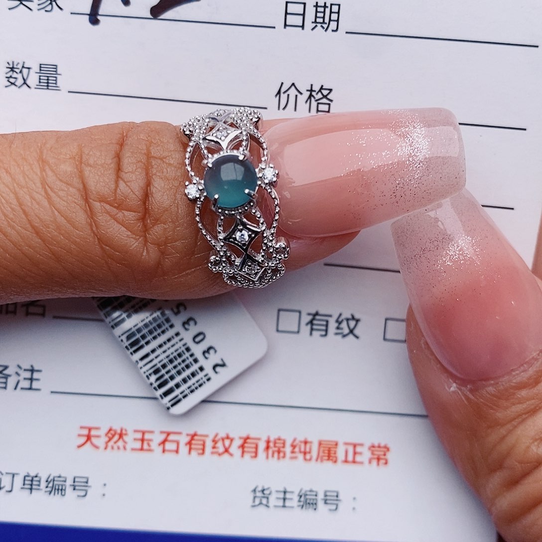 翡翠戒指银S925镶嵌戒指
