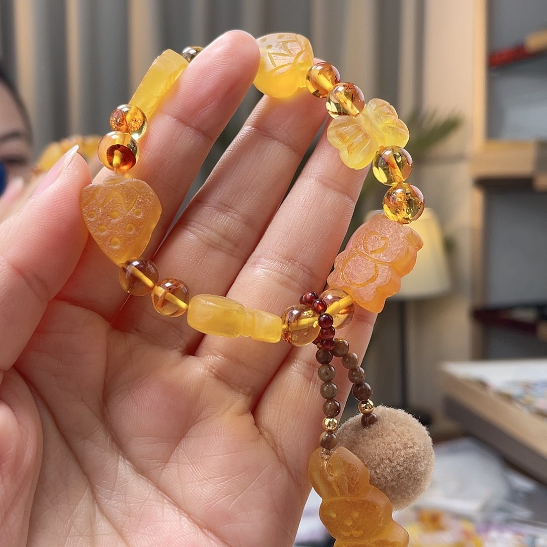 蜜蜡裸石未镶嵌琥珀手串