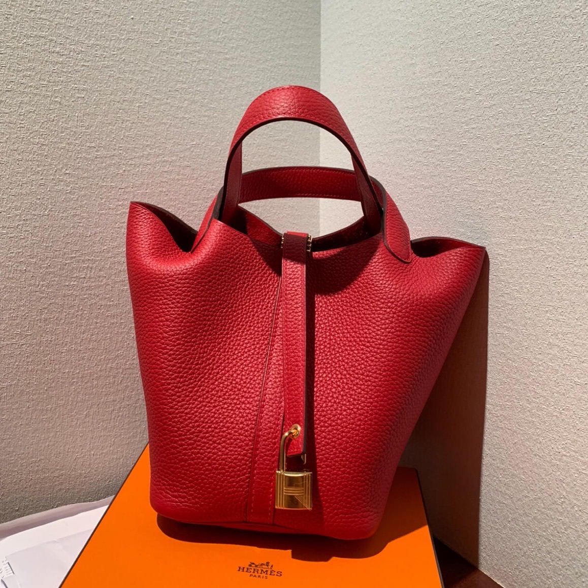 95新 Hermes/爱马仕 红金菜篮子包 18 C刻 11920723