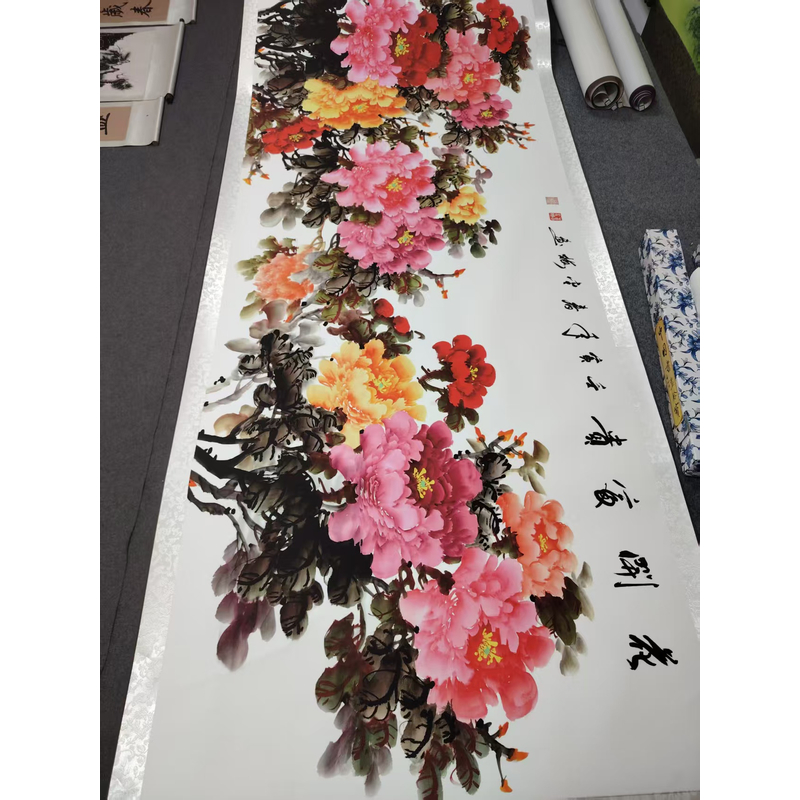 3米《花开富贵》-横幅-客厅-花鸟挂画