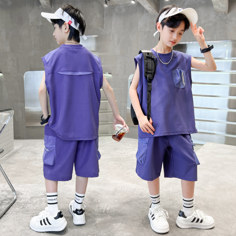 男童夏款套装2025新款脏脏灰背心儿童薄款坎肩帅气【QSX-DR】BF496