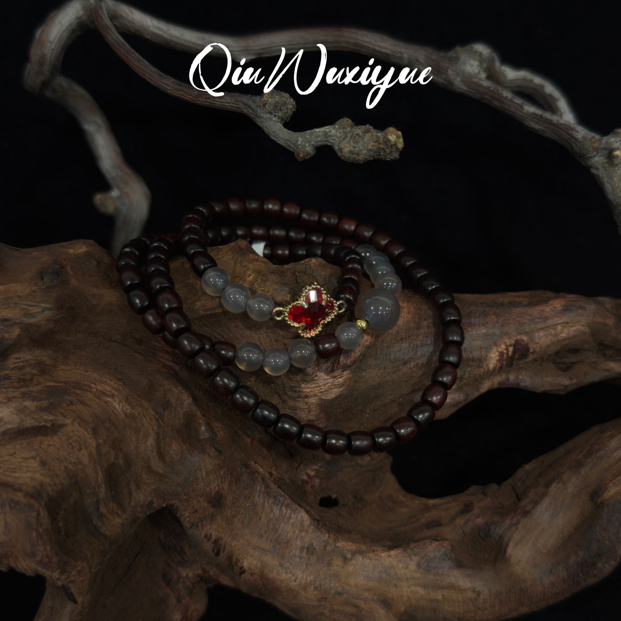 DA 1336 小叶紫檀红色四叶草0.5*108桶珠