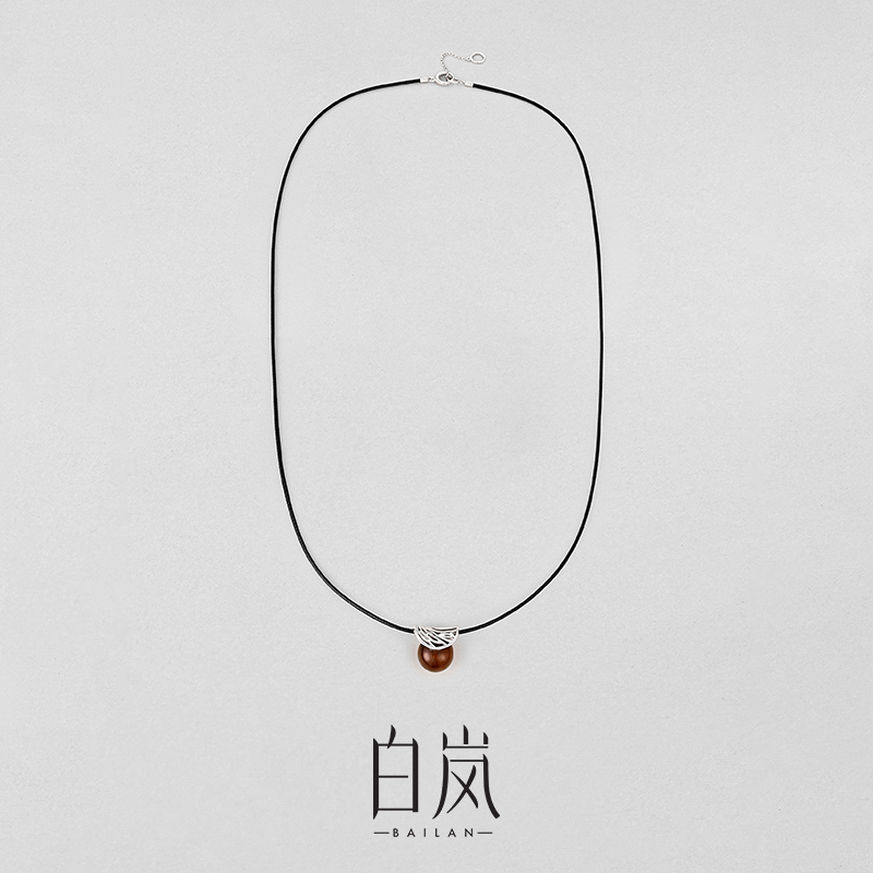 白岚蝶翼项链琥珀蜡绳配饰女吊坠新款小众饰品长款时尚简约XL4801