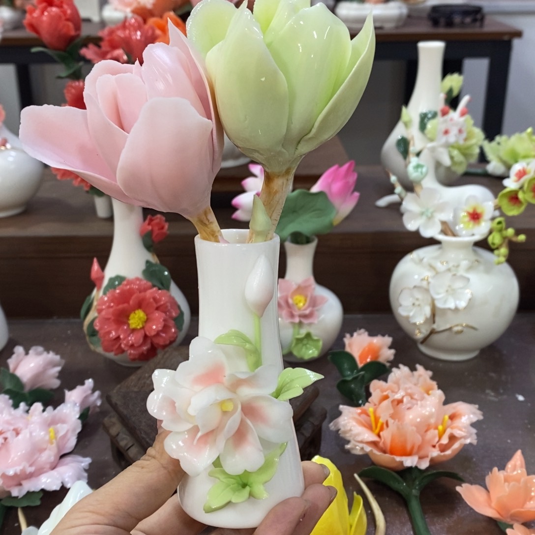 摆件陶瓷手工花摆件
