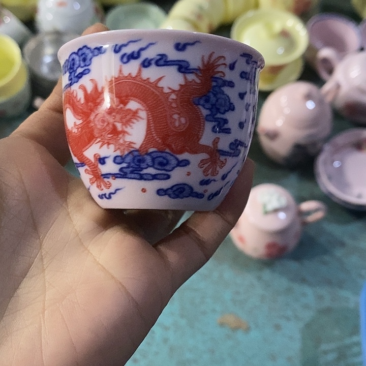 摆件陶红稀土矾红龙杯