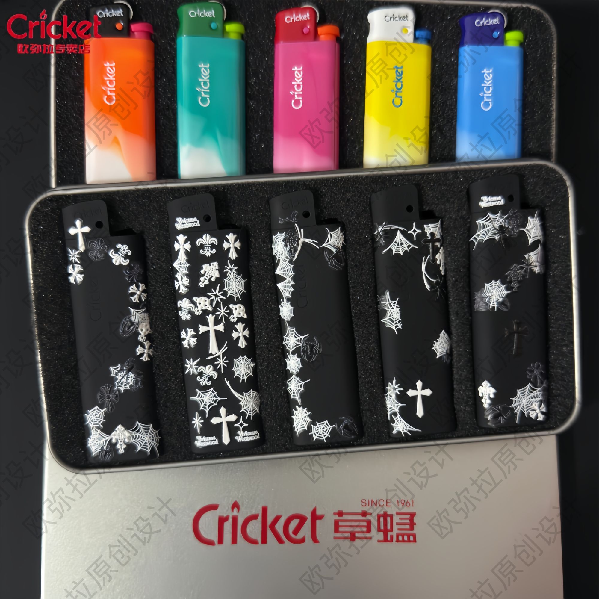 铁壳圣剑山系列草蜢手作创意潮流国风文化素雅明火正品打火机