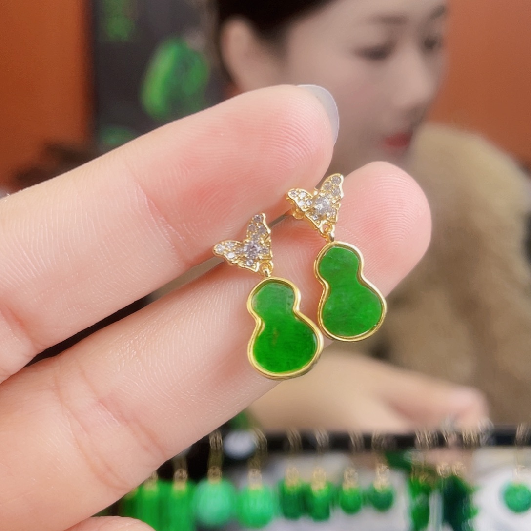 翡翠银S925镶嵌耳饰
