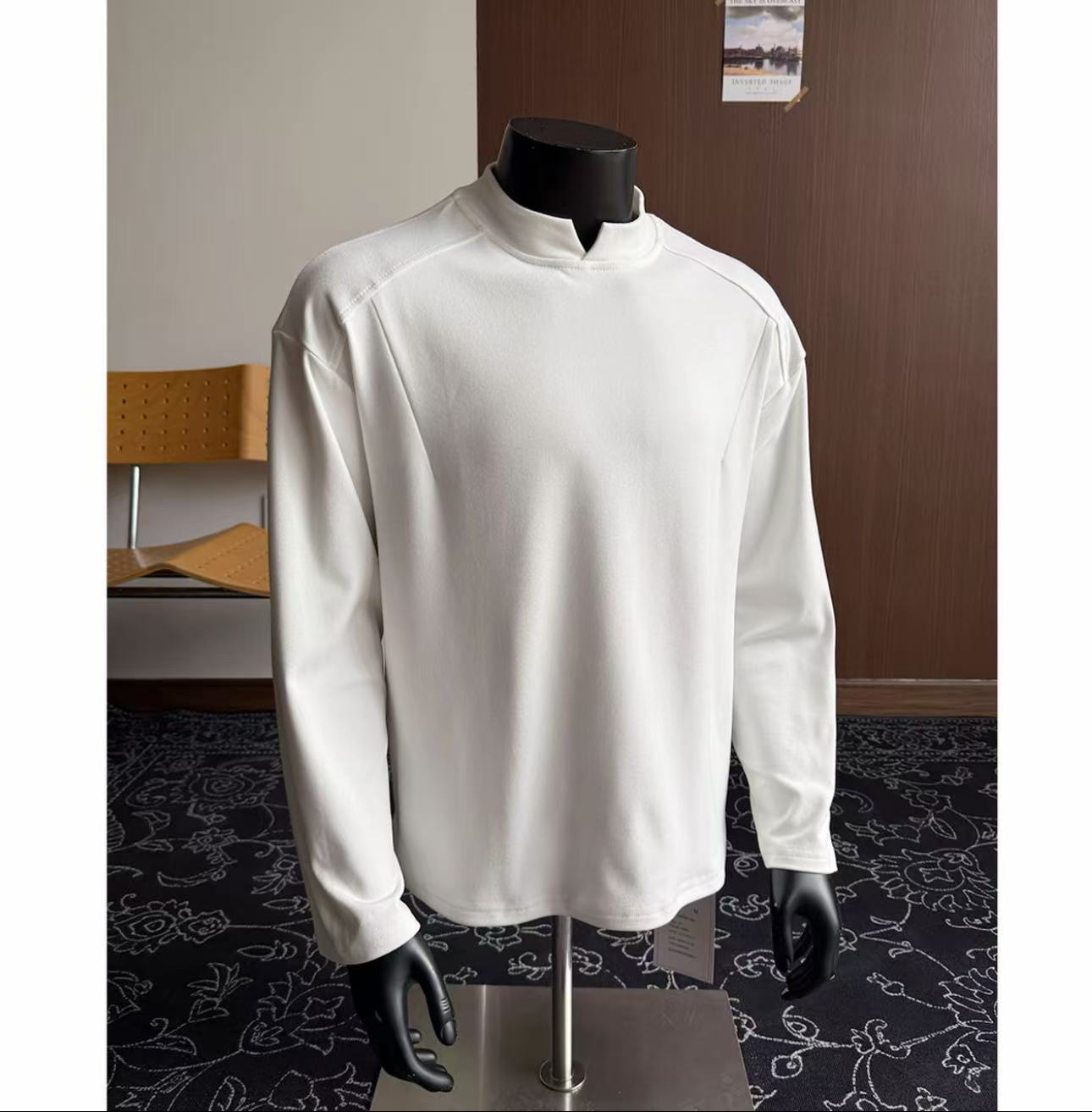 秋冬美式宽松慵懒【结构小V领】长袖t恤内搭打底衫男女潮牌纯色