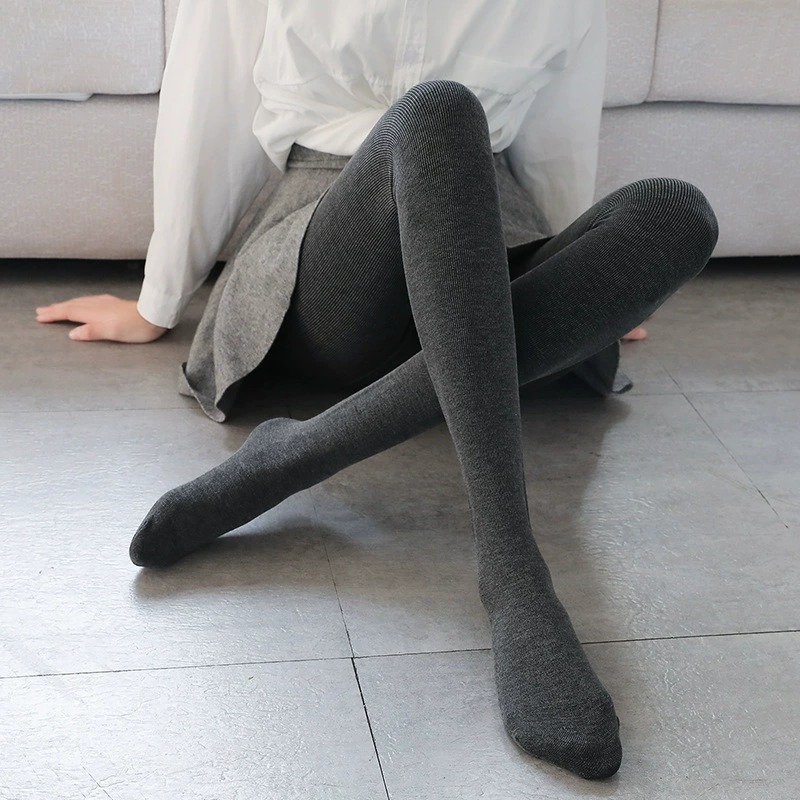 打底裤女春秋冬季可外穿加绒厚保暖秋裤灰色螺纹高腰不掉档连裤袜