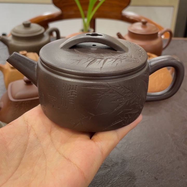 老***狼紫砂茶壶汉瓦手工刻绘原矿紫泥