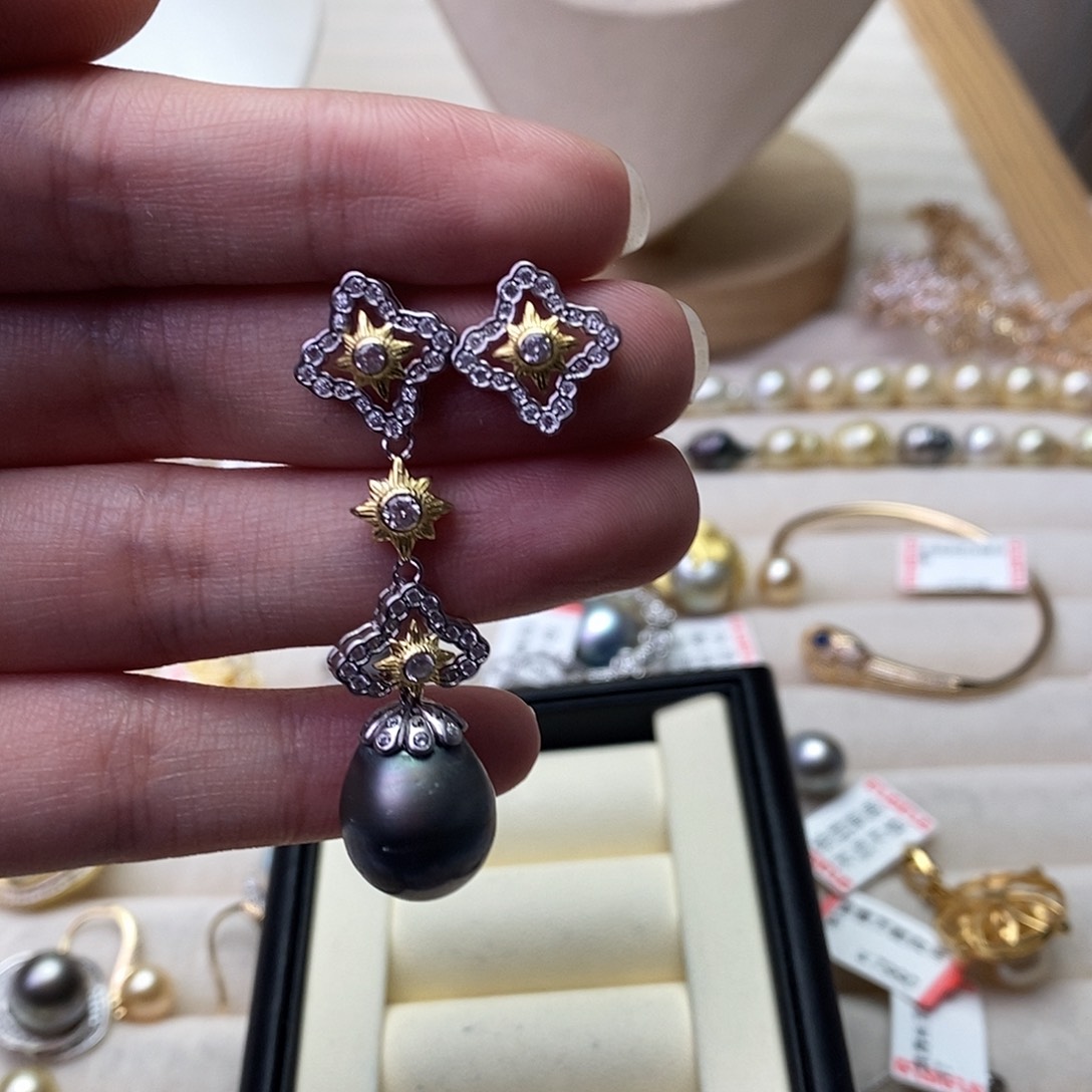 淡水珍珠耳饰银S925镶嵌