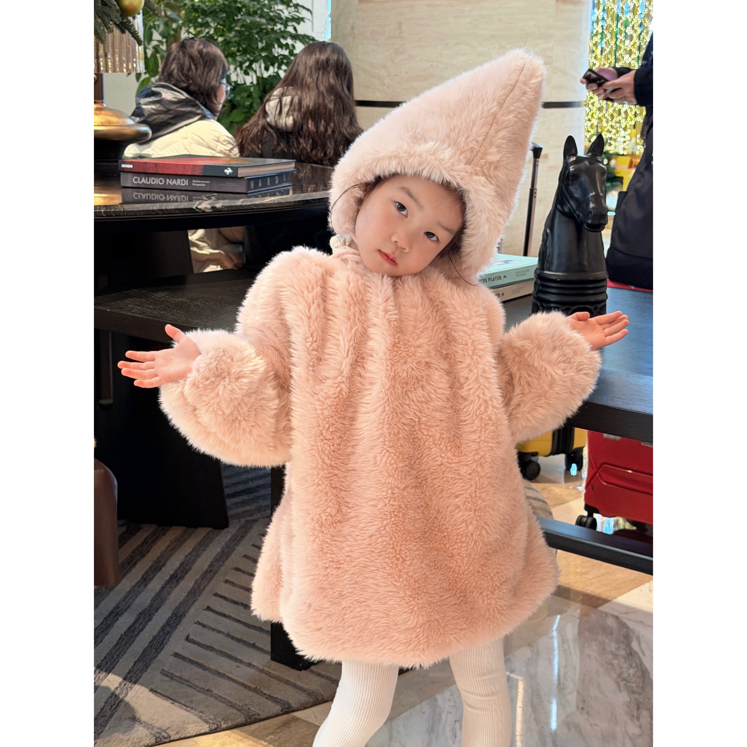 KidsOnTheMoon【小精灵】女童棉服儿童保暖棉衣毛茸茸套头外套