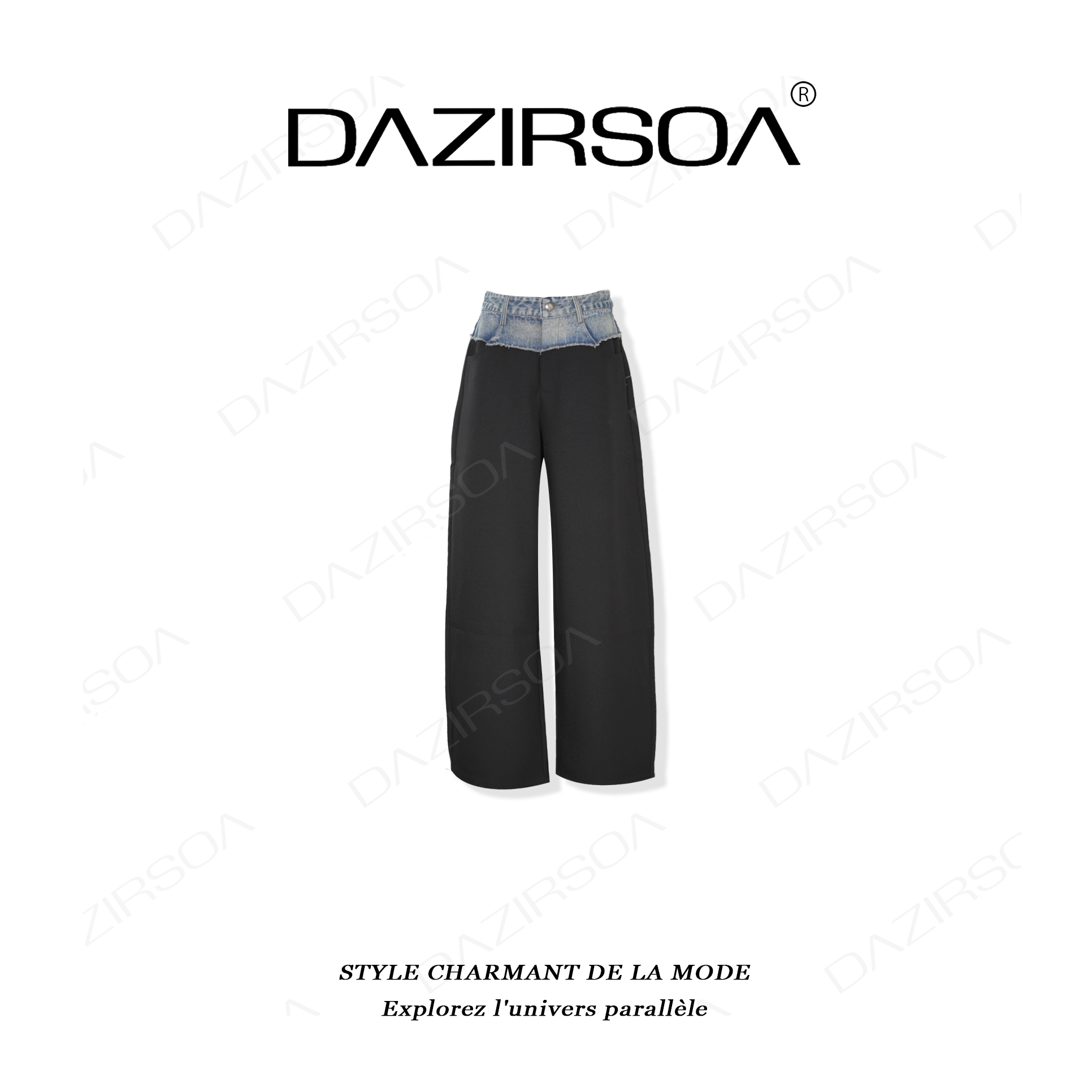 DAZIRSOA/达姿“纯粹热爱”时尚百搭拼接牛仔宽松洋气休闲裤 X080