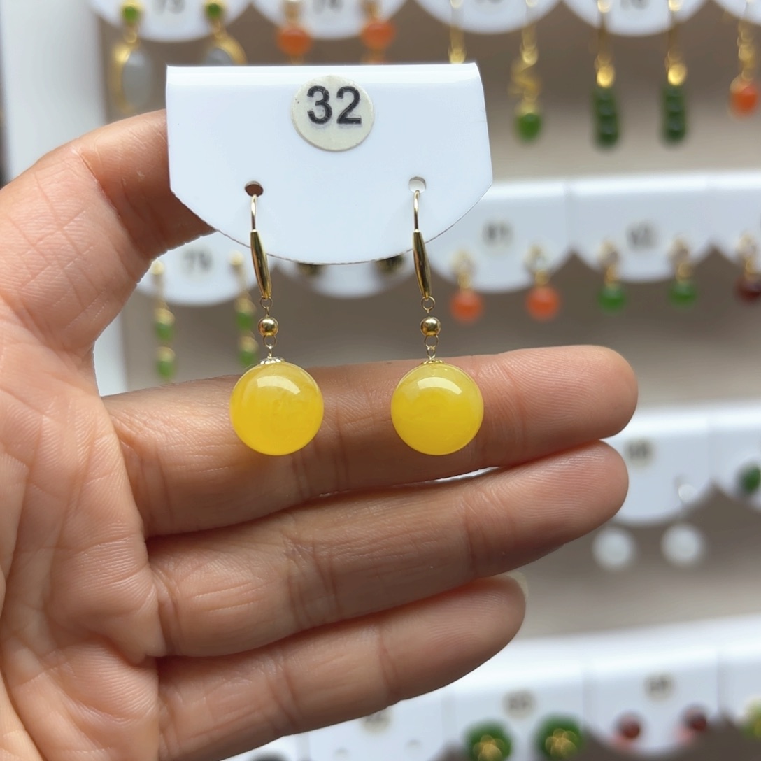 蜜蜡耳饰18K金镶嵌蜜蜡