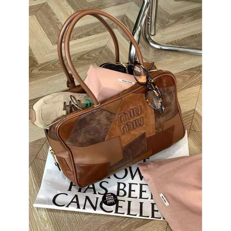99新 MIU MIU/缪缪 干邑色拼皮公文保龄球包 34cm 18688500