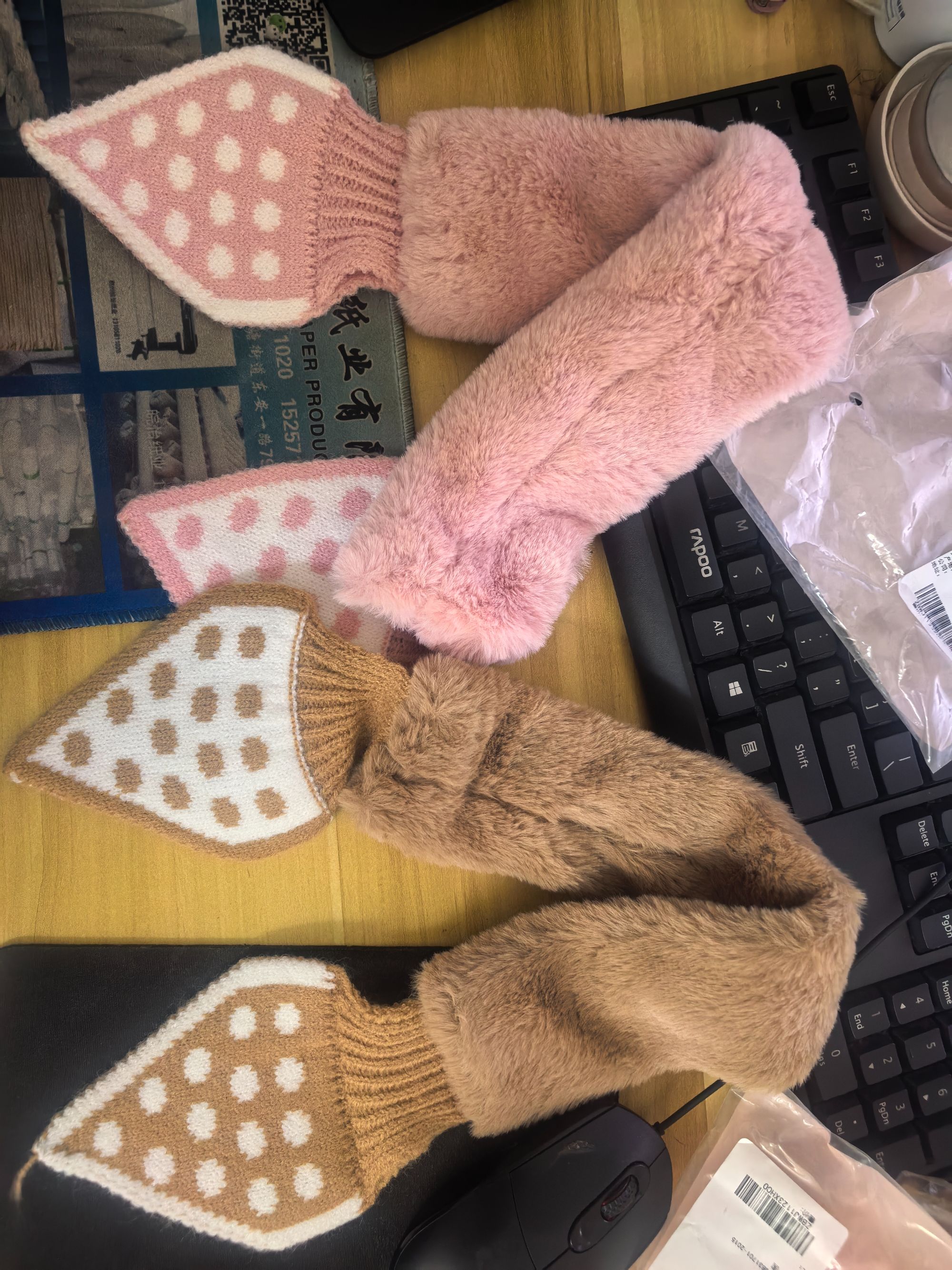 儿童小围巾波点休闲风通用女厚款保暖围巾针织女士韩版加厚2025年