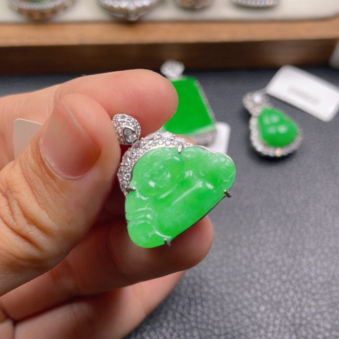 翡翠银S925镶嵌吊坠(不含链)