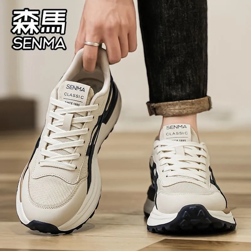 SENMA/森马休闲运动鞋软底皮面男潮鞋秋冬百搭跑步鞋男款阿甘鞋子