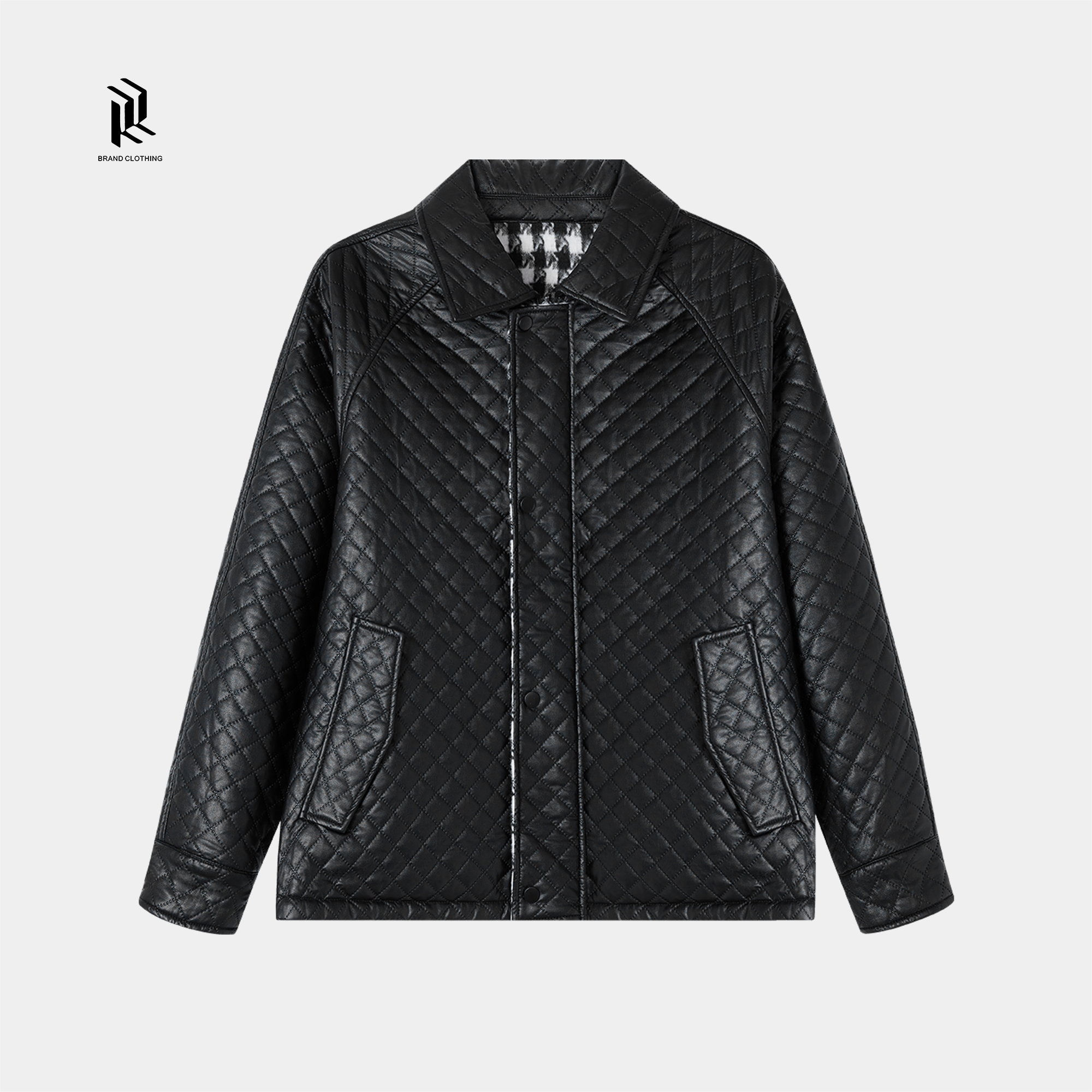 【RHETT KELLEY】非黑即白复古小众菱形翻领高级感双面穿皮棉服q92