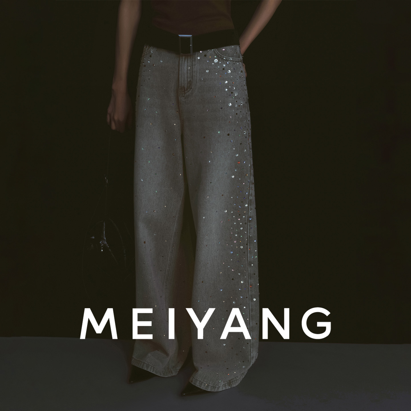 A美洋MEIYANG【商场同款】满天星牛仔裤 3磨白直筒裤【大60】-周四