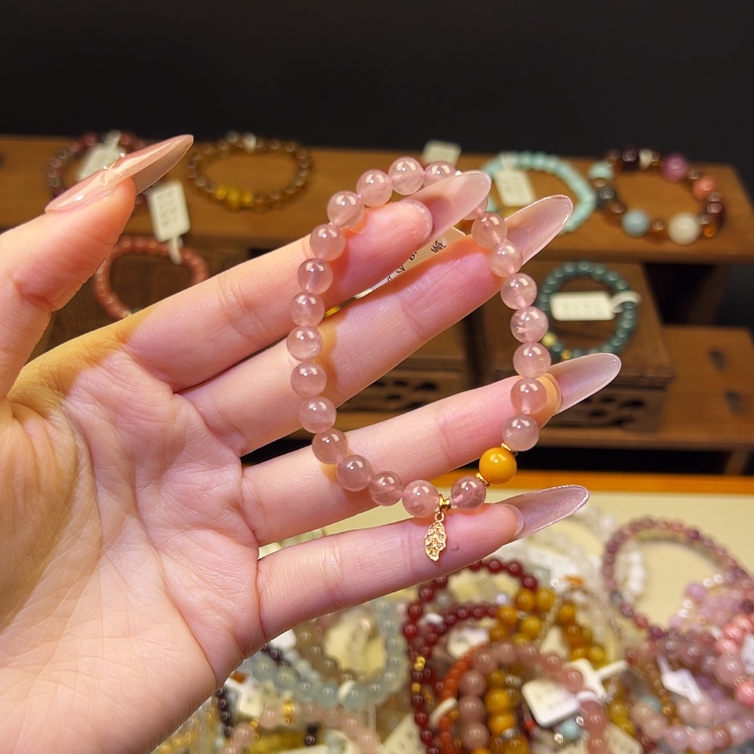 烟晶手链银S925镶嵌粉80