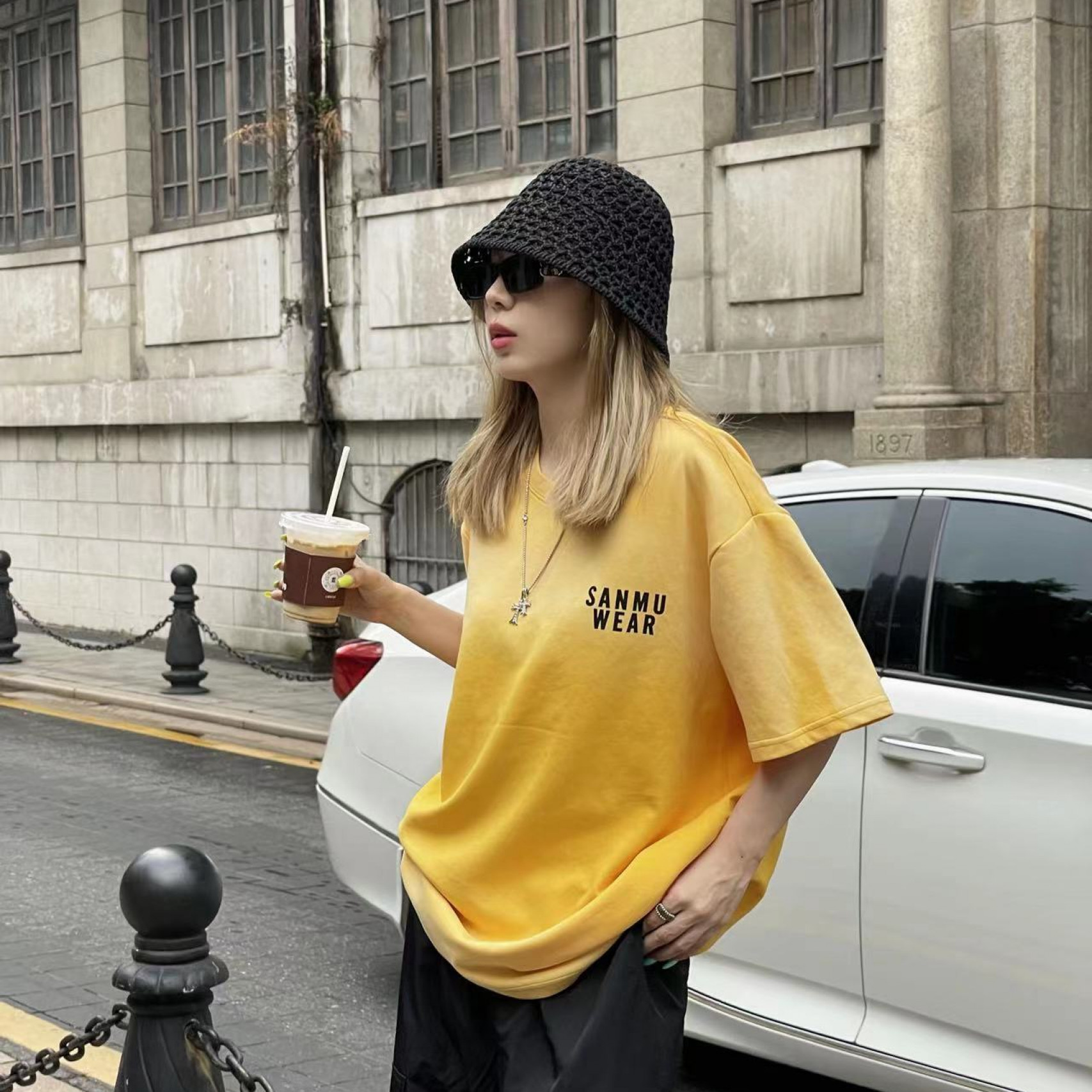 【美式橙c】复古美式情侣宽松渐变扎染圆领百搭ins上衣  TX23466