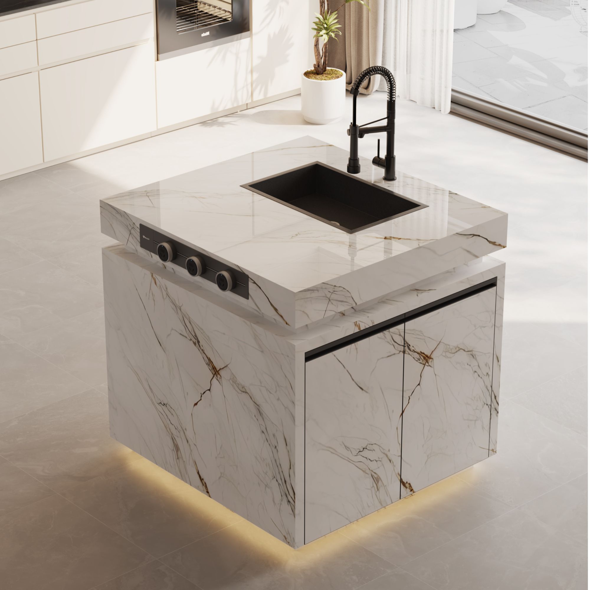 意式轻奢现代岩板单岛头客厅隔断家用创意操作台餐桌两用可定制