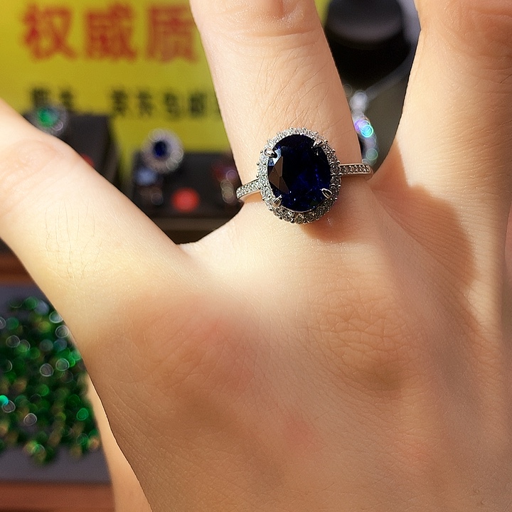 蓝宝石戒指银S925镶嵌