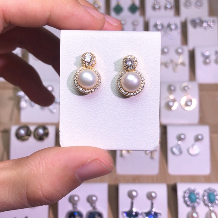 淡水珍珠耳饰银S925镶嵌